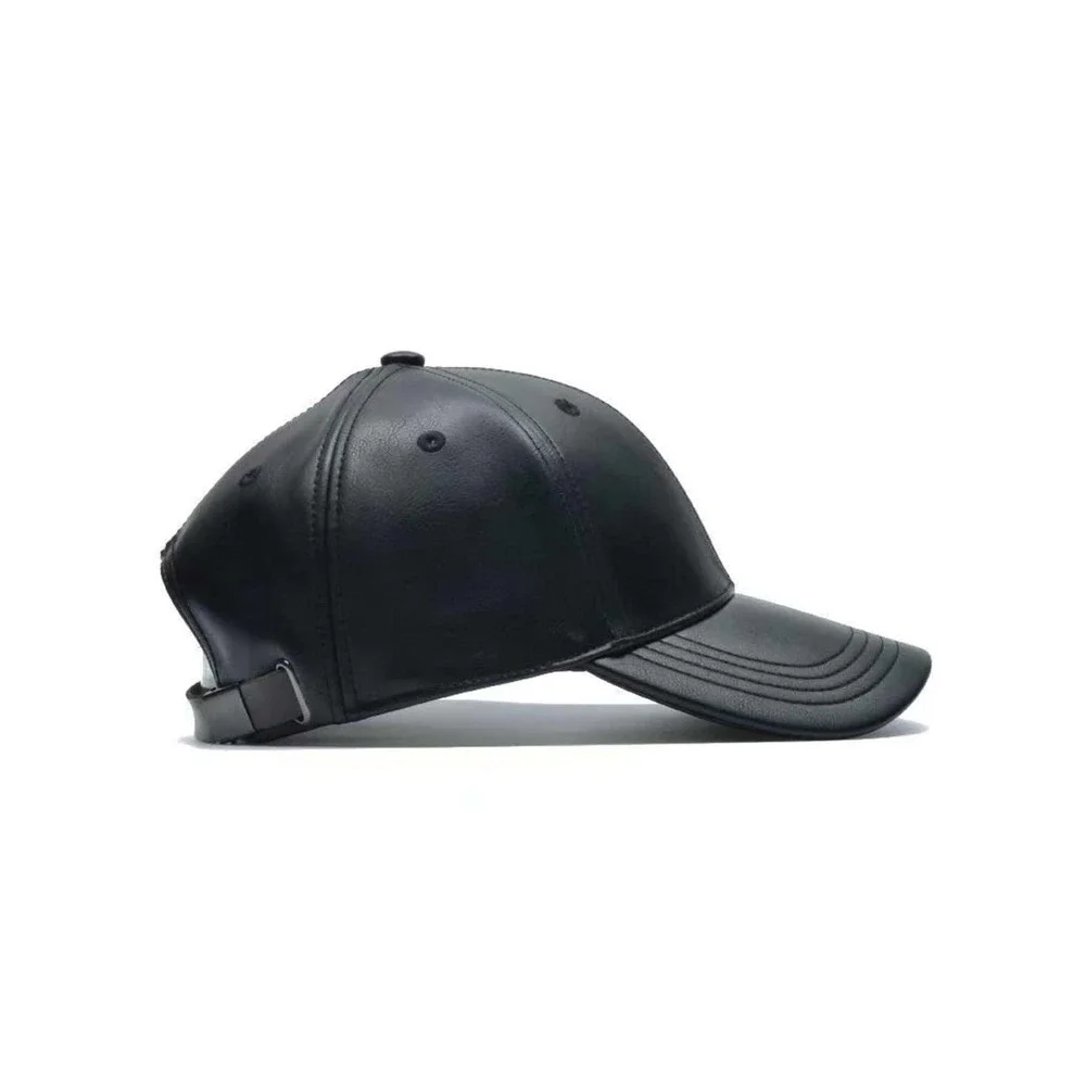 vegan leather Solid Baseball Cap hat black - Picture 2 of 6